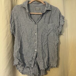 Striped Button-Up Shirt - Navy and White